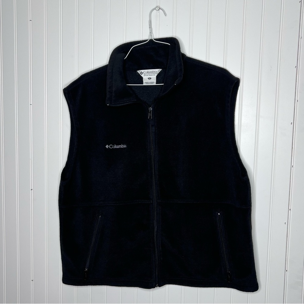 Vintage Columbia Men’s Black Full Zip Fleece Vest with Zippered Front Pockets XL